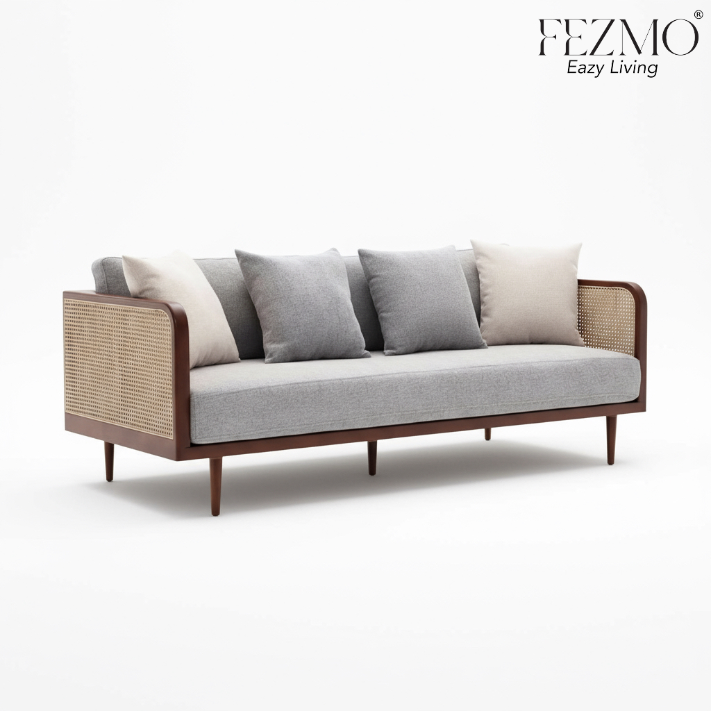 Cane & Fabric Sofa