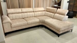 Elegant Beige L-Shaped Sofa with Headrest Comfort