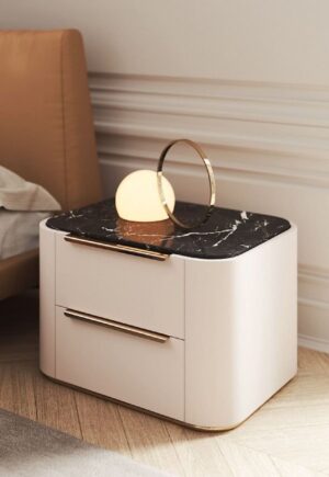 Creame White and Black Bed Side Table