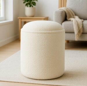 Round Pouffe (White boucle fabric)