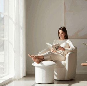 Mushroom Pouffe (White boucle fabric)