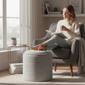 Round Stripe Pouffe (Grey boucle fabric)