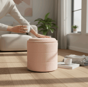 Round Stripe Pouffe (Pink boucle fabric)