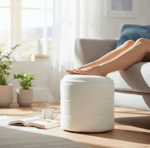 Round Stripe Pouffe (White boucle fabric)