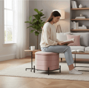 Square Pouffe  With Metal Frame (Pink suede fabric)