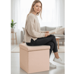 Square Pouffe (Pink	boucle fabric)