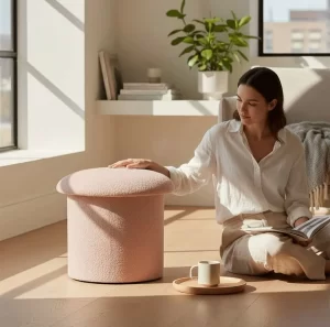 Mushroom Pouffe (Pink boucle fabric)