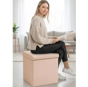 Square Pouffe (Pink	boucle fabric)