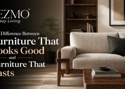 Premium sofa and living room furniture showcasing solid wood craftsmanship, high-quality upholstery, and durable construction in a modern Chennai home